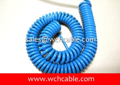 China UL20280 (26AWG) 8 Conductors Oil Resistant TPU Spiral Cable Blue Jacket with Colorful PP Insulated Wire for sale