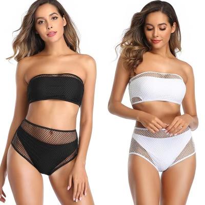 China New Amazon Mesh Antibacterial Mesh Prospect Tube Top Black And White Stain Swimsuit Three Piece Bikinis And Beach Wear for sale