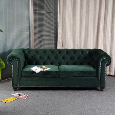 China European Style Chesterfield Sofa Living Room Velvet Chesterfield Green 2 Seater Sofa Convertible 2 Into 1 Sofa for sale