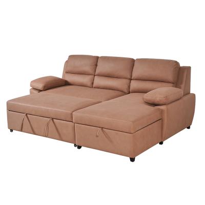 China (Other) Modern Corner High Quality Adjustable L Sectional Shape With Sofa Leather Large Pull Out Sofa Bed With Storage for sale