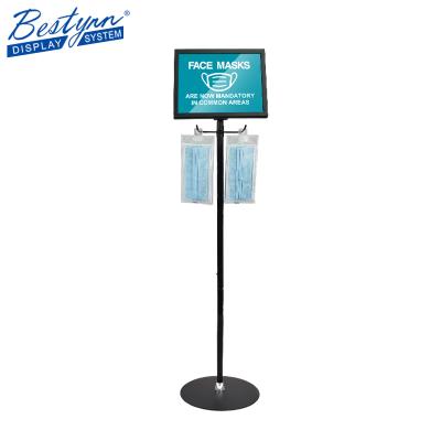 China Indoor / Outdoor Advertising Floor Stand Durable Hygiene Station Sign Holder With Hooks Sign Holder Stand for sale