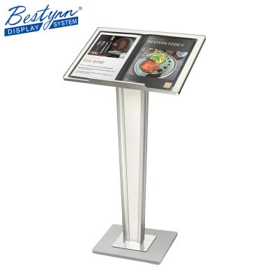 China Aluminum Store Restaurant Floor Menu Rack Catalog Reference Literature Display Rack for sale