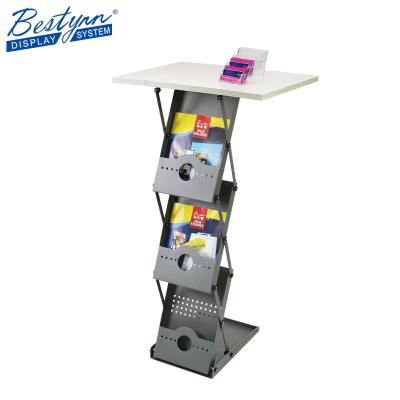 China Foldable in Stock Magazine Floor Stand Brochure Folding Stand Office Hotel Display Stand for sale