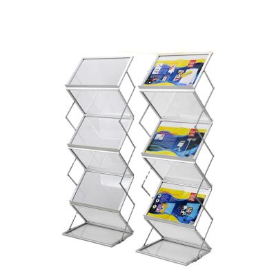 China Modern Folding Movable Magazine Brochure Floor Stand Rack Newspaper Shelf Display Stand for sale