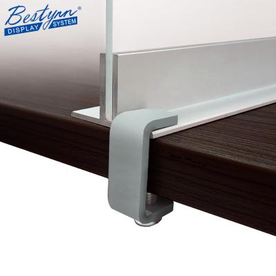 China Hotel Custom Size Clear Acrylic Metal Shield Clamps For Sneeze Guard With Aluminum Channel Desk Bracket for sale