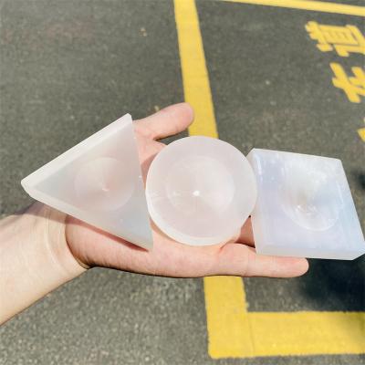 China Dong Hai Wholesale Bulk Natural Polished Transparent Selenite Square Triangle Round Sphere Base Holder Which In Stock On Sale for sale