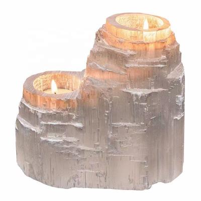 China Dong Hai Wholesale Natural Selenite Wedding Candlesticks for Decoration Crafts Candlestick Holder for sale