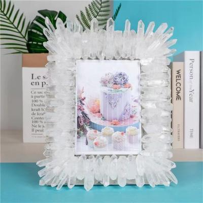 China Dong Hai Wholesale natural raw clear quartz cluster photo frame than clear quartz point for photo frame crafts decoration for sale