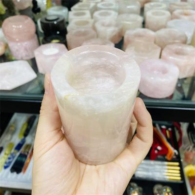 China Dong Hai natural healing rose quartz tumbled high quality crystal wedding ashtray for folk decoration crafts candlestick holder clock for sale