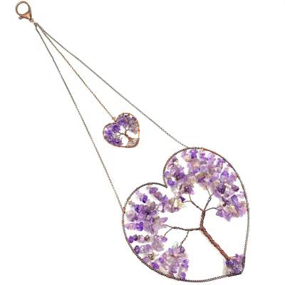 China China Metal Tree Of Life Pendant Crystal Crushed Stone Dream Catcher Curtain Heart Shaped Jewelry for sale