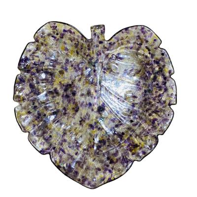 China China Wholesale Resin Leaf Shaped Bowl With Healing Quartz Gemstone Gravel On Sale for sale