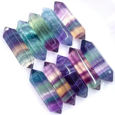 China Dong Hai Natural Fluorite Seven Firefly Column Props Crystals Healing Sharp Stones - Double Color - for sale