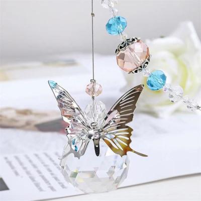 China Dong Hai Wholesale Clear Quartz Crystal Butterfly Sun Catcher Rainbow Crystal Ball Pendant for sale