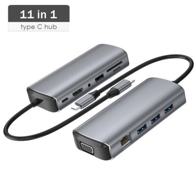 China Type-C Enabled Devices 2021 Popular Aluminum Shell Multifunction 4K 1080P USB 3.0 11 in 1 USB C Hub for Computer and Mobile Phone for sale