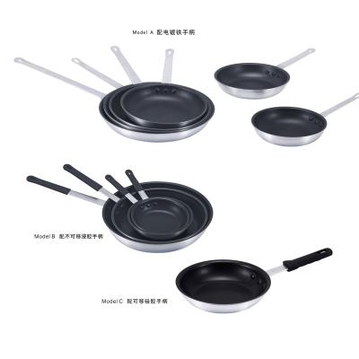 China Viable Aluminum Frying Pan Flared Rim Non-Stick Inside Sanded Outside Pans Cookware for sale