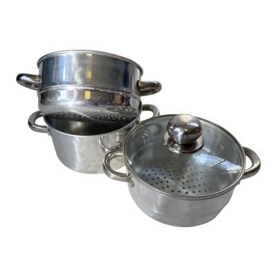 China Customized Sustainable Aluminum Pot Cookware 3 Layers Large Pasta Pot Steamer Pot With Glass Lid for sale