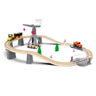 China Children's early education puzzle track wooden train set gift 34PCS urban construction crane assembly and DIY toy construction for sale