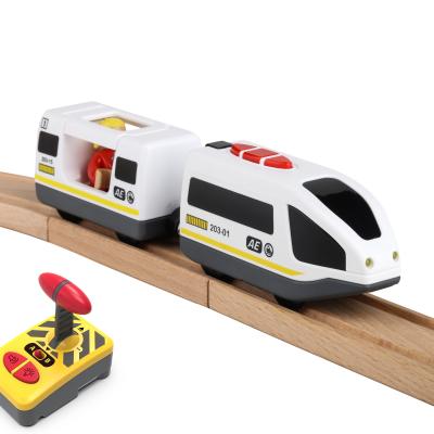 China Electric vehicle remote control train children's puzzle toy compatible with wooden train track baby gift toy for sale