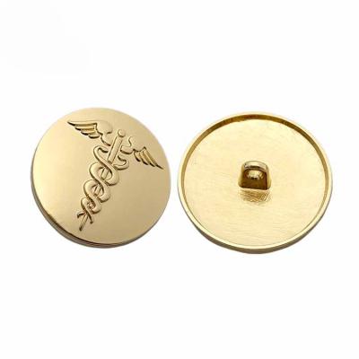 China Custom embossed logo nickel free washable dry cleaning antioxidant color made gold metal leg button for sewing for sale