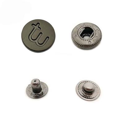 China Sustainably washable dry cleaning matte nickel free black fabrication logo embossed snap metal fastener, made up of four parts for sale