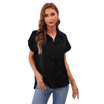 China Ladies V-Neck Kilometer Anti-pilling Short Sleeve Shirts Blouses Shed Femm Women Clothes Blouse for sale