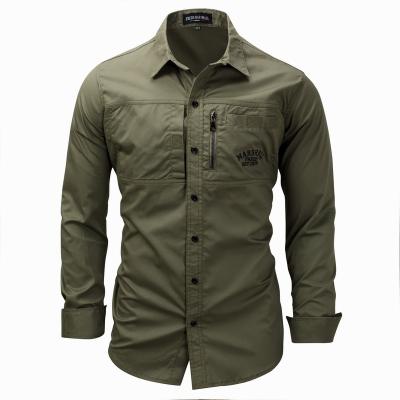 China Anti-pilling Men's Cotton Increasing Long Sleeve Shirt Outdoor Zipper Pocket Cotton Work Shirts for sale