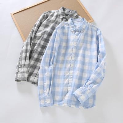 China Country Classic Anti-pilling Fitted Long Sleeve Cotton Blue Plaid Checks Dress Shirt for sale