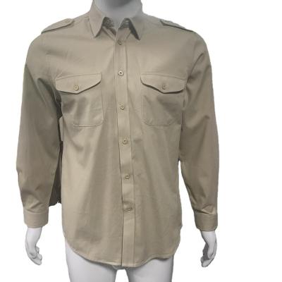 China Anti-pilling Mens Cotton Khaki Long Sleeve Aviator Pilot Work Uniform Tactical Pilot Dress Shirt for sale