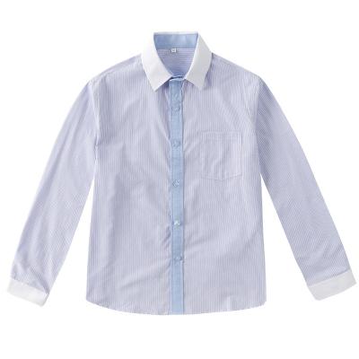 China OEM/ODM Anti-Shrink Logo White Blue Collar Bars Oxford Dress Shirts For School Kids Girls Shirts for sale