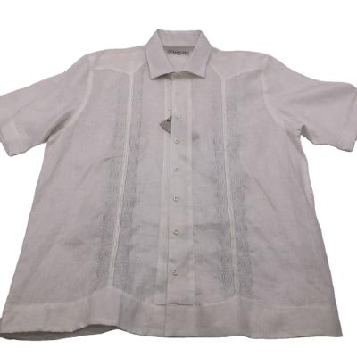 China High Grade 100% Guayabera Embroidery Front Short Sleeve Shirt For Canvas Men Anti-pilling for sale