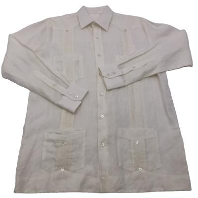 China Anti-pilling factory direct sale solid 100% Guayabera long sleeve canvas shirt for men for sale