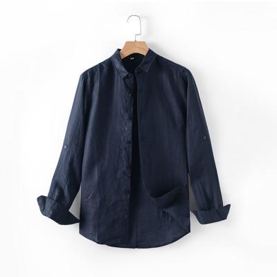 China Anti-pilling new summer spring and long sleeve with buckles 100% pure linen shirt for men for sale