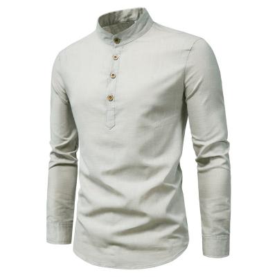 China Wholesale high quality canvas cotton anti-pilling shirts long sleeve beige casual shirts for men for sale