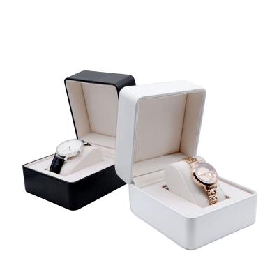 China High End Luxury White Black Plastic+Leather Wholessale PU Leather Cover In Velvet Packaging Luxury Watch Box Custom Logo for sale