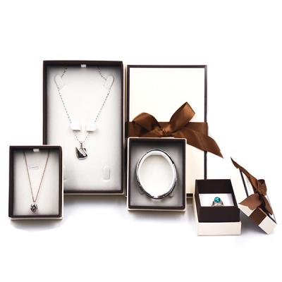 China European Luxury Handmade White Women Gift Box Earring Necklace Jewelry Paper Box Packaging With Ribbon for sale