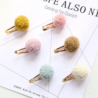 China Factory Wholesale Cute Soft Small Girls Fur Ball Hair Clip Clamp Kids Hairpin Pom Pom Hair Clips for sale