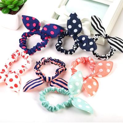 China Custom Cute Rabbit Ear Hair Band Scrunchies Wholesale Modern Minimalist Print Polka Dot Elastic Hair Bands for sale