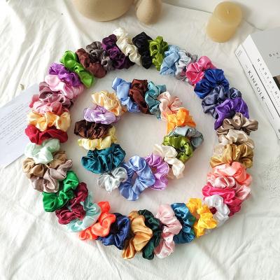 China Fashion / Simple Fashion Woman Accessory Bulk Elastic Hair Ties Custom Solid Satin Hair Bands Girls Silk Hair Scrunchies for sale