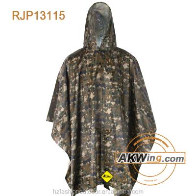 China Polyester Army Camouflage Military Rain Poncho Raincoat With Leaf And Tent Ground Purpose for sale