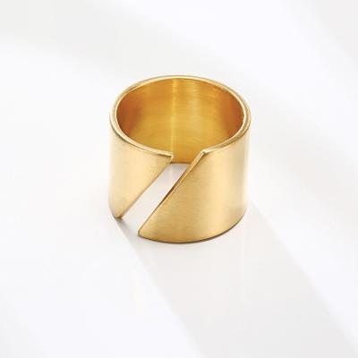 China Simple Hip Hop Waterproof Fashion Rings Stainless Steel Bevel Open Personality Gold Plated Ring Wholesale Rings Jewelry Women for sale