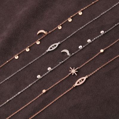 China Waterproof Simple Gold Stainless Steel Beach Link Bracelet Moon Eye Disc Hexagram Chain Anklet Bracelets for sale