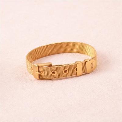 China Waterproof Minimalist Direct Gold Plated Mesh Bracelet Stainless Steel Adjustable Bracelet Bangle Fashion Jewelry for sale