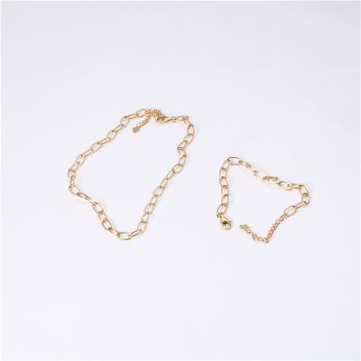 China Wholesale Waterproof Women Choker Sensitive Simple Jewelry Set Necklace Oval Choker Rectangle Link Chain Stainless Steel for sale