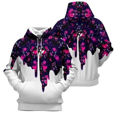 China Waterproof 2022 OEM Wholesale All Over 3d Printed Oversized Starry Love Pink Streetwear Pullover Men Women Hoodie With Pocket HD-3DP02 for sale