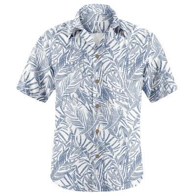 China Wholesale Men's Hawaiian High Quality Print Flower Polyester Sleeve Shorts Style Anti-pilling Button Up Lapel Collar Shirt HW-TROP21 for sale