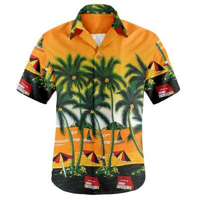 China Anti-pilling Men's Beach Shirts Short Sleeve Shirts For Hawaiian Shirt HW-TROP07 Collar Lapel Button-up Style Casual Tropical Polyester Fabric for sale