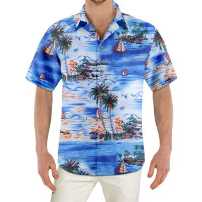 China Eco-Friendly Colorful Anti-pilling Shirts Casual Hawaiian Tropical Style Shorts Sheath Floral Beach Designs Lapel Shirts Men HW-TROP06 for sale