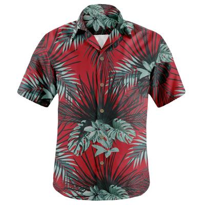 China Anti-pilling Short Sleeve Lapel Short Collar Button Up Quick Dry Leisure Summer Vacation Red Tropical Floral Hawaiian Shirt With Polyester HW-TROP25 for sale