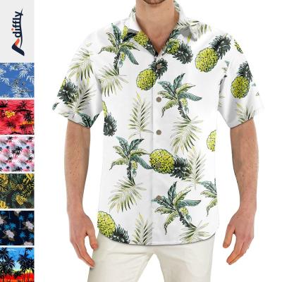 China Anti-pilling Wholesale Plus Size Men's Shirts Polyester Blank Men's T-shirts Custom Printed Casual Beachwear Short Sleeve Hawaiian Shirts for sale