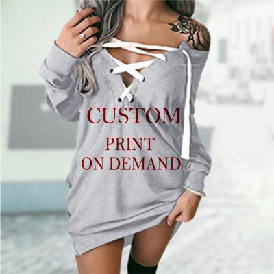 China Logo Ladies Crisscross Sweater Dress Custom Made High Quality Breathable Make Your Own Design Wholesale Cheap Ladies Sweater Dress for sale